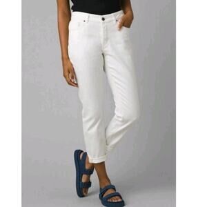 NEW PRANA Buxton Jeans White Boyfriend Jeans Button Fly Sz 12/31 Organic Cotton